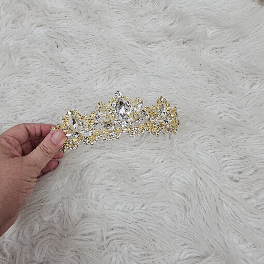 Gold Bridal Tiara Diamond Embellished Rhinestone Costume Headband Wedding Crown